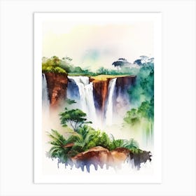 Iguazu Falls, Argentina And Brazil Water Colour  (3) Art Print