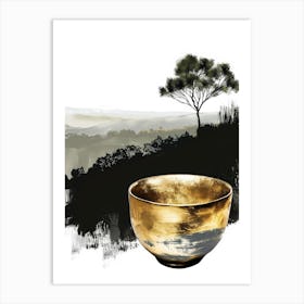 Gold Bowl With Tree Art Print