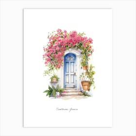 Santorini, Greece   Mediterranean Doors Watercolour Painting 5 Poster Art Print