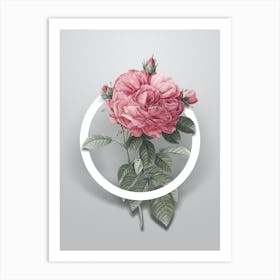 Vintage Giant French Rose Minimalist Botanical Geometric Circle on Soft Gray n.0118 Art Print