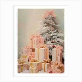 Christmas Tree With Pink Gift Boxes Art Print