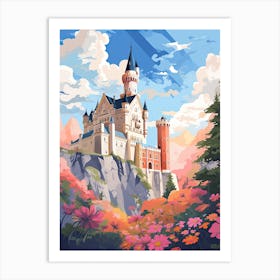Neuschwanstein Castle   Bavaria, Germany   Cute Botanical Illustration Travel 3 Art Print