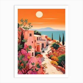 Greece Sunset by the Sea. Retro Landscape. Travel  Art Print