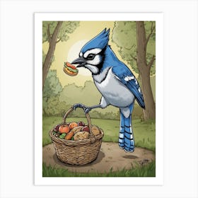 Blue Jay With A Basket Art Print