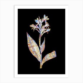 Stained Glass Water Canna Mosaic Botanical Illustration on Black n.0167 Art Print