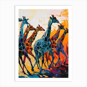 Colourful Giraffe Herd Painting 2 Art Print