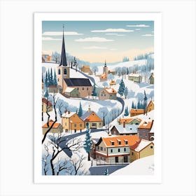 Vintage Winter Travel Illustration Cesky Krumloy Czechia 3 Art Print