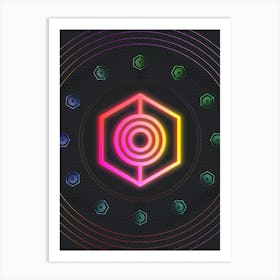 Neon Geometric Glyph in Pink and Yellow Circle Array on Black n.0219 Art Print