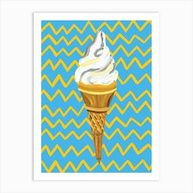 Ice Cream Blue Zigzag Art Print