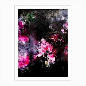 Red Flowers And Black Painting Art Print