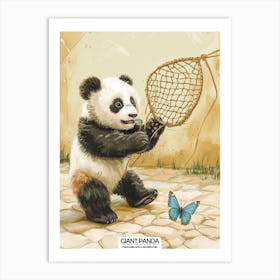 Giant Panda Cub Playing With A Butterfly Net Poster 1 Art Print
