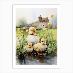 Ducklings By The Barn Art Print