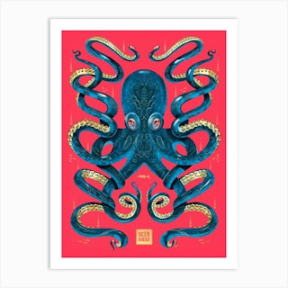 Octopus Magenta And Blue Art Print