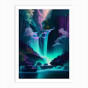Waterfalls In Forest, Water, Landscapes, Waterscape Holographic 2 Art Print