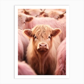 Pink Portrait Of Highland Cow Realistic Photography Style 1 Art Print