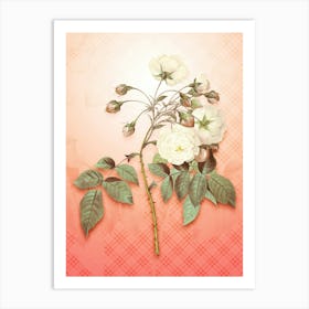 Adelia Aurelianensis Vintage Botanical in Peach Fuzz Tartan Plaid Pattern n.0302 Art Print