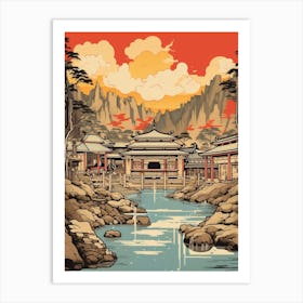 Kusatsu Onsen, Japan Vintage Travel Art 3 Art Print