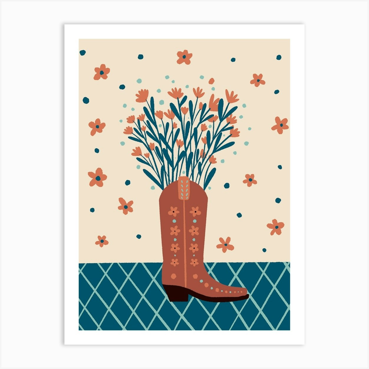 Mocha Cowboy Boot Art Print by Wackapacka
