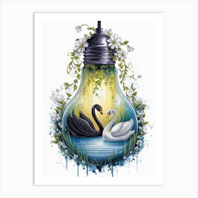 Swans In A Light Bulb Art Print