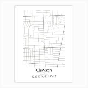 Clawson,United States Minimalist Map 1 Art Print