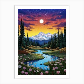 Mount Rainier National Park Retro Pop Art 13 Art Print