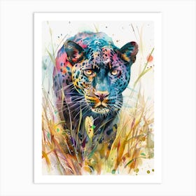 Panther Colourful Watercolour 4 Art Print