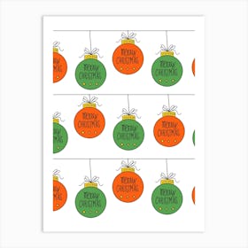 Merry Christmas Ornaments Green and Red Horizontal Stripes Art Print