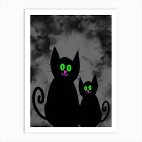 Black Cats With Green Eyes Art Print