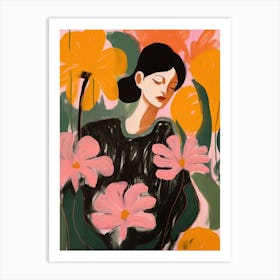 Woman With Autumnal Flowers Cyclamen 2 Art Print