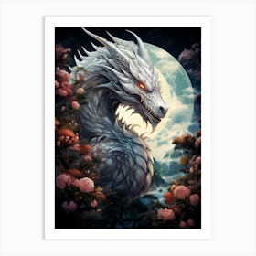 Dragon Flying Over Landscape Art Print