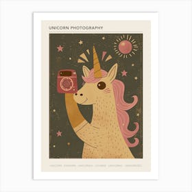 Unicorn Taking A Photo With A Camera Pink Mustard Muted Pastels Poster Art Print