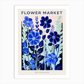 Blue Flower Market Poster Delphinium 3 Art Print