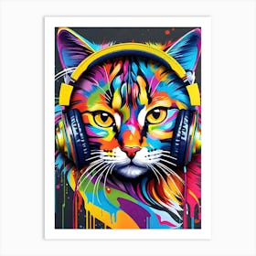 Cat In Headphones, Graffiti music, animal music Art Print