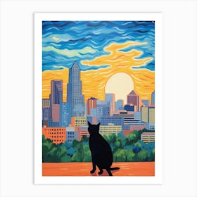 Dallas, United States Skyline With A Cat 2 Art Print