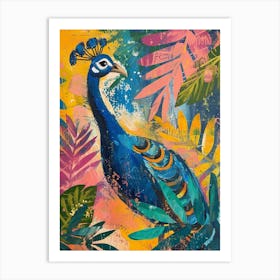 Colourful Tropical Peacock Painting 2 Art Print