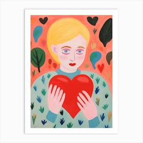 Person With Blonde Hair Holding A Heart 4 Art Print