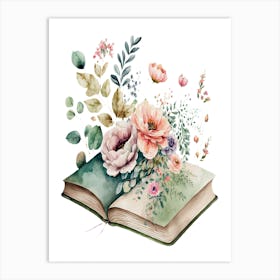 Pink Floral Book Water Colors Art Print