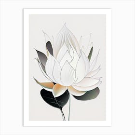 White Lotus Abstract Line Drawing 1 Art Print