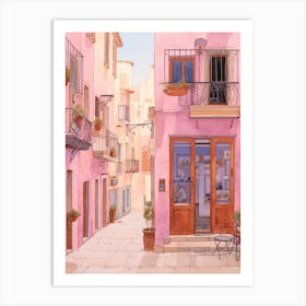 Alicante Spain 1 Vintage Pink Travel Illustration Art Print