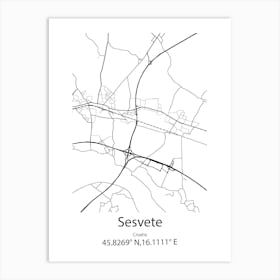 Sesvete,Croatia Minimalist Map Art Print