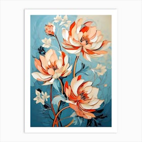 Flowers On Blue Background Art Print