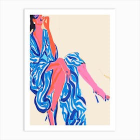 Woman in Patterned Robe Fashion Illustration Art Print