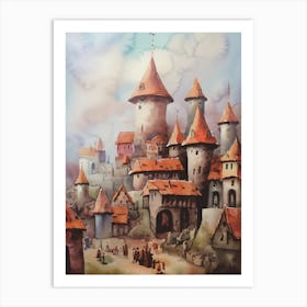 Vintage Castle Watercolor Medieval Wall Art Art Print