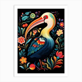 Folk Bird Illustration Pelican 3 Art Print