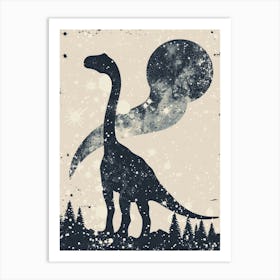 Black Celestial Dinosaur Silhouette Art Print