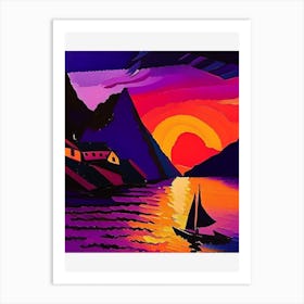 Village On The Cliff Sunset Art Print