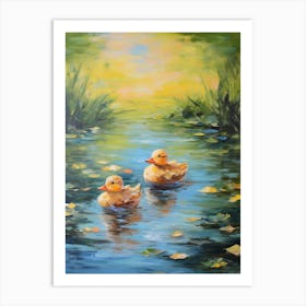 Ducklings Swimming In The River Impressionism 5 Art Print