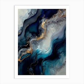 Abstract Blue And Gold Marble Painting Art Print