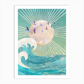 Birds, Sun, Wave Art Print