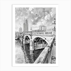 Congress Avenue Bridge Austin Texas Black And White Drawing 3 Art Print